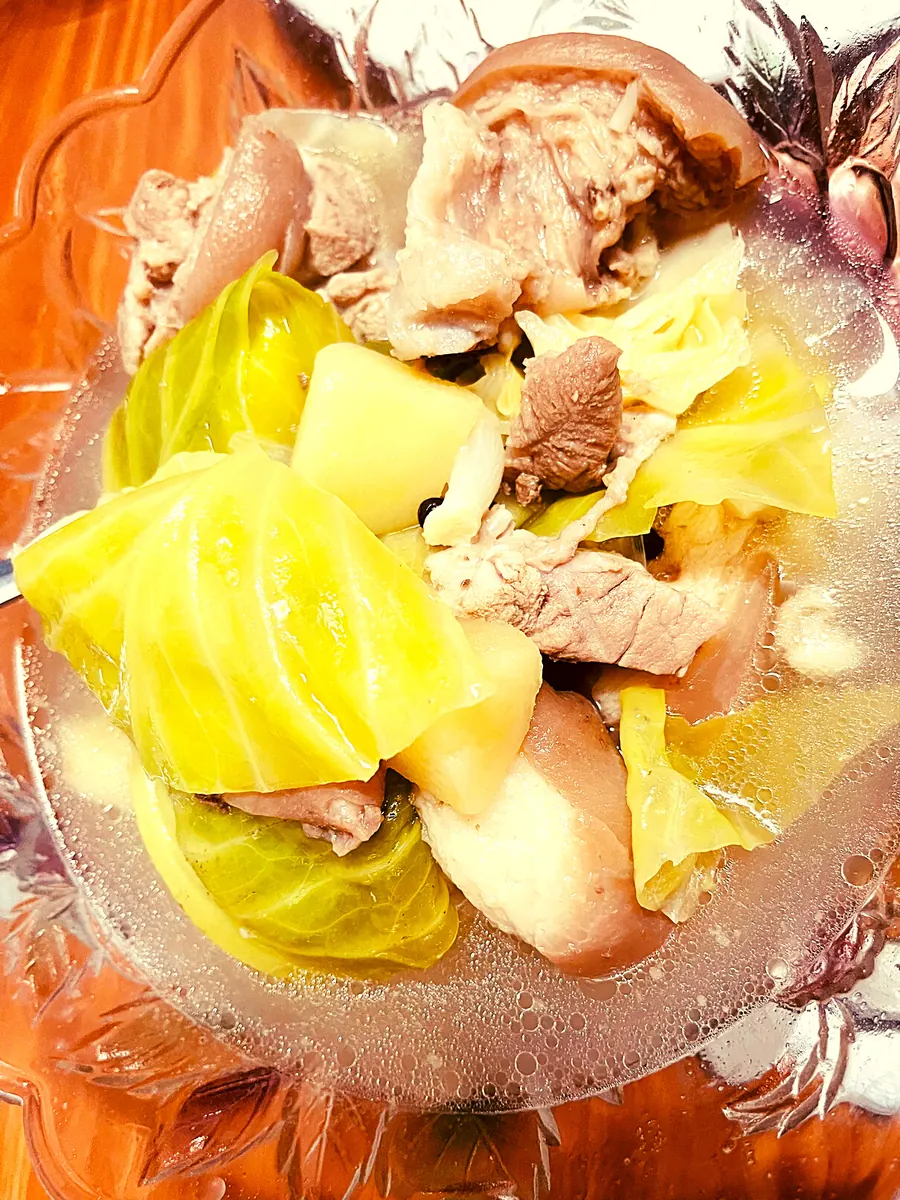 Nilagang baboy with cabbage and potatoes in clear broth